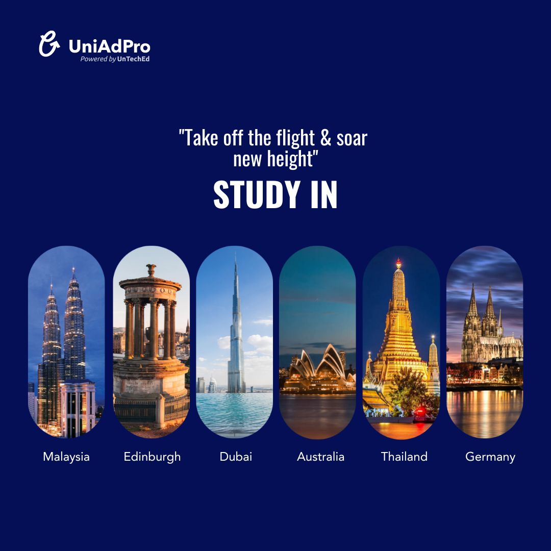 UniAdPro's tweet image. Dreaming of studying abroad? 
Explore top destinations with UniAdPro and take your education to new heights! 
#studydreams #studyabroad #studyinmalaysia #studyingermany #studyinthailand #studyinuk #studyinedinburg #studyingreece #dubai #studenthelp #studentvisa #septemberintake