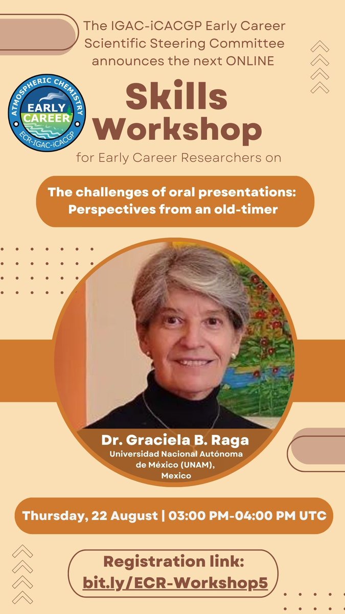 Join us for our next workshop with Dr. Graciela Binimelis de Raga on "The Challenges of Oral Presentations: Perspectives from an old-timer." 🗓️ August 22, 3-4 PM UTC. Learn tips on overcoming nerves, storytelling, clarity, and rehearsal. Register now: bit.ly/ECR-Workshop5