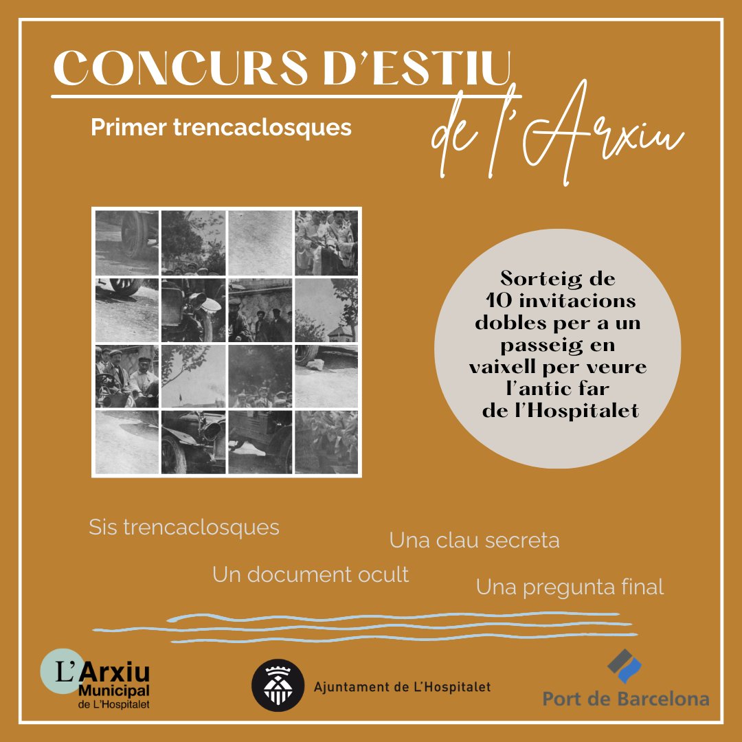 LHArxiu's tweet photo. Primer trencaclosques del Concurs d’Estiu! 🏖️
Clica aquí 👇
https://t.co/ZjnRHkm2Qc

Una vegada completat apareixerà el primer element de la clau secreta. Guarda-te’l fins obtenir la resta de caràcters a mesura que vagis completant els següents trencaclosques.

⬇️ https://t.co/hZ3uPIJBPK