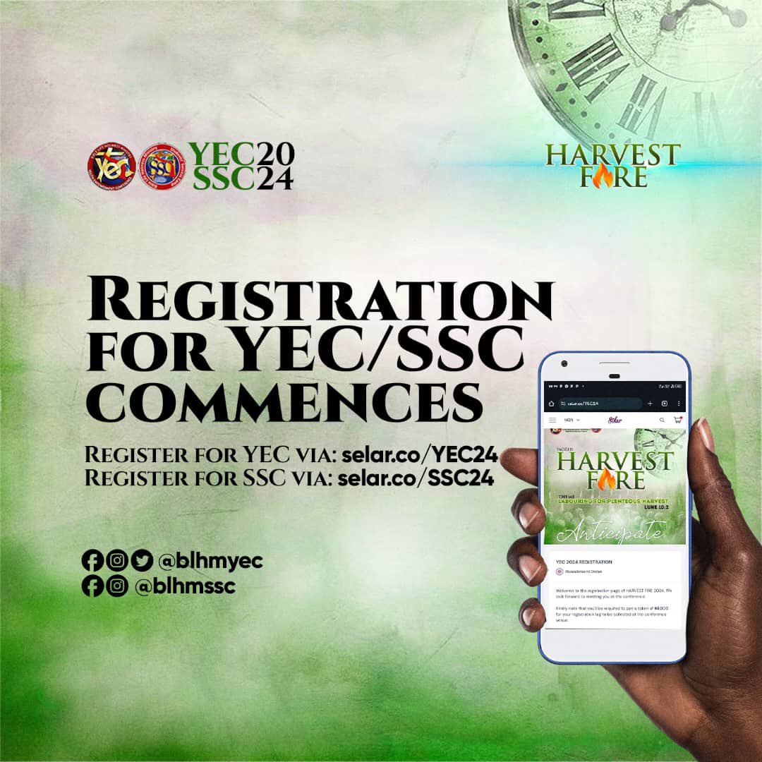 BLHMYEC's tweet photo. The season of enjoying bountiful harvest is here!

Bible Life Holiness Ministry, Youth Department invites you to partake in this harvest. 

Whether you’re a student or a graduate, single or married, employed or unemployed, Harvest Fire 2024 is for you! https://t.co/yCr9pNM0ON