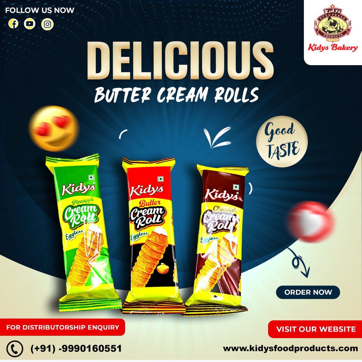 kidysbakery's tweet image. Tantalizing Eggless Cream Rolls: A Fusion of Flavors! 🎶🍍🧈🍫"

"KidysFoodProducts presents the ultimate treat – Eggless Cream Rolls, featuring the harmonious blend of Pineapple 🎶, Butter 🧈, and Chocolate 🍫.

#CreamRoll #EgglessDelights #PineappleRoll #ButterFlavor #Chocolate