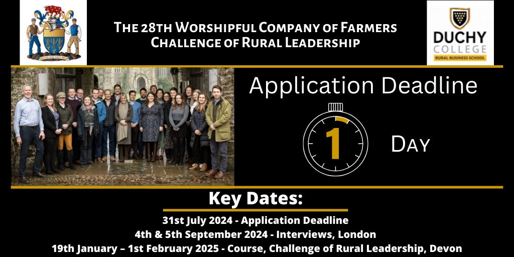 The Challenge of Rural Leadership awaits, but the clock is ticking!⏰ Apply before midnight tomorrow and let your vision shape the future!   ruralbusinessschool.org.uk/crl/ 

#RuralLeadership #ApplyToday #DeadlineTomorrowAtMidnight
