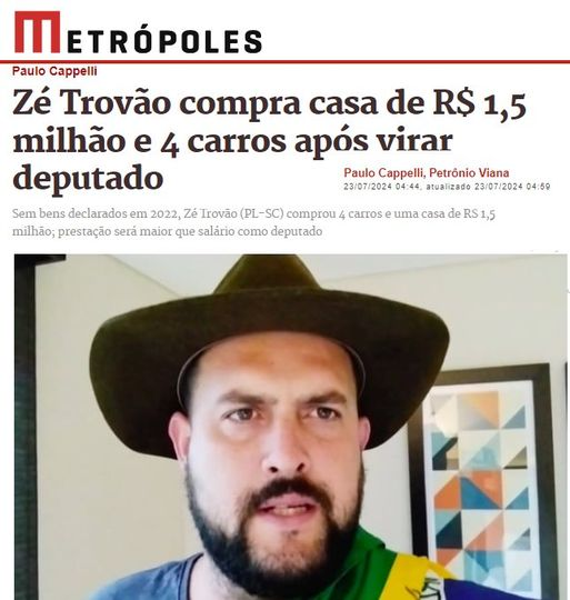 Invejosos da esquerda atacam nosso ídolo Zé Trovão, acusando-o de comprar mansão em condomínio de luxo.

Dias atrás atacaram nosso amado Flávio Bolsonaro apenas porque ele quitou sua mansão de R$ 6 milhões, conquistada com muito suor, trabalho duro e economia.

INVEJA MATA! 🇧🇷 🇮🇱