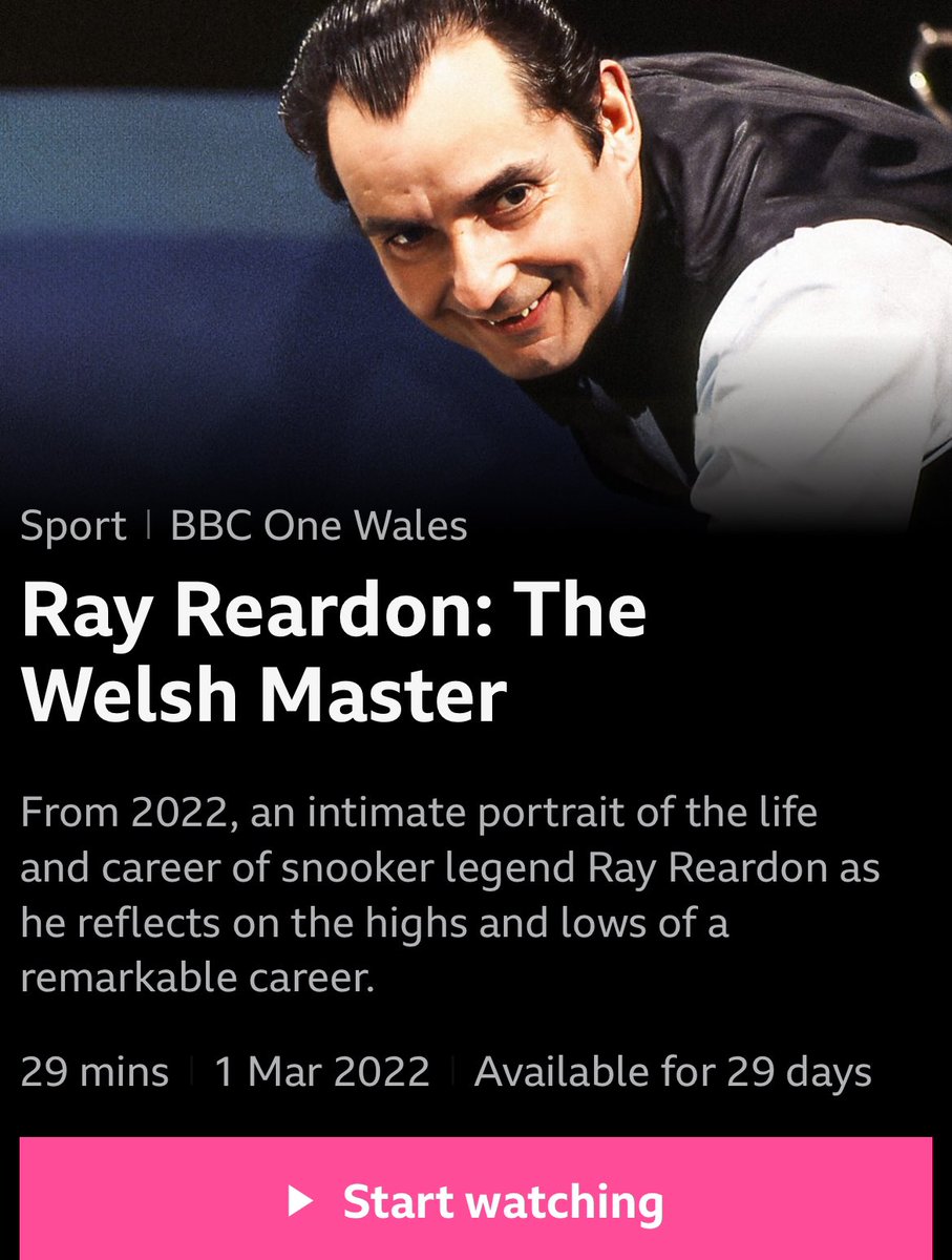SuggFilms's tweet image. A film I made for the BBC -  a tribute to Ray Reardon’s extraordinary life - is back on iPlayer after his passing last week:
bbc.co.uk/iplayer/episod…

#rayreardon