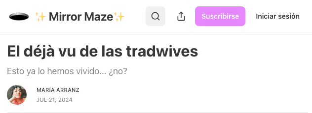 Javier P. Rey (@javierperezrey) on Twitter photo Nada mejor para leer sobre el tema del presunto auge de las tradwives que esto de <a href="/mariaarranz/">maria arranz</a>
themirrormaze.substack.com/p/el-deja-vu-d… Nada mejor para leer sobre el tema del presunto auge de las tradwives que esto de <a href="/mariaarranz/">maria arranz</a>
themirrormaze.substack.com/p/el-deja-vu-d…