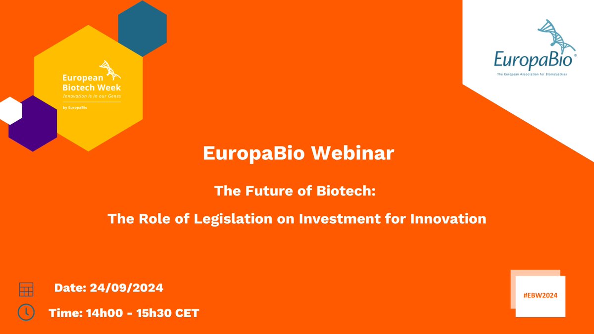 biotechweek's tweet photo. Join us on 24/09 at 2:00 pm CEST to discuss how unlocking investments into biotech will be key to achieving EU's ambition to deliver biotechnology for competitiveness and societal impact alongside fast-moving global regions.

Register at: https://t.co/SF6FoUm5bL https://t.co/CPkqraemdx