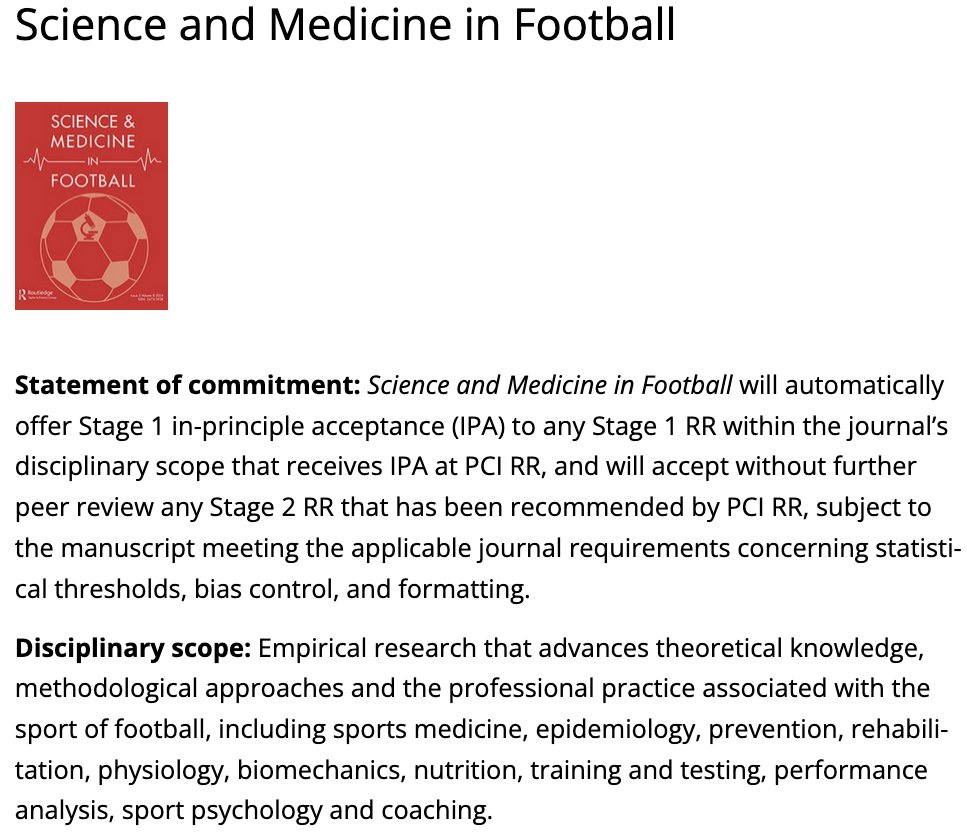 PCI Registered Reports (@pcirr@spore.social) (@pci_regreports) on Twitter photo We're delighted to welcome <a href="/SciMed_Football/">Sci & Med Football</a> as our latest PCI RR-friendly journal, edited by <a href="/francoimpell/">Franco Impellizzeri</a>
and team: rr.peercommunityin.org/about/pci_rr_f…
Full list of PCI RR-friendly journals: rr.peercommunityin.org/about/pci_rr_f… We're delighted to welcome <a href="/SciMed_Football/">Sci & Med Football</a> as our latest PCI RR-friendly journal, edited by <a href="/francoimpell/">Franco Impellizzeri</a>
and team: rr.peercommunityin.org/about/pci_rr_f…
Full list of PCI RR-friendly journals: rr.peercommunityin.org/about/pci_rr_f…