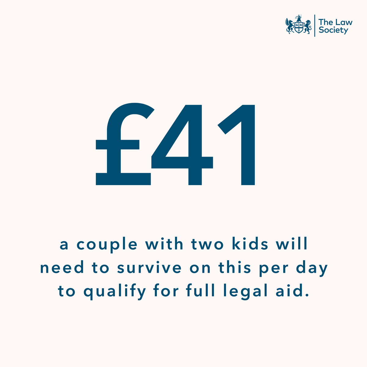 The Law Society (@thelawsociety) on Twitter photo £41. 
That’s how much a couple with two children will need to be surviving on per day to qualify for full legal aid next year – which is 57% below the minimum income standard. 
This is a finding from a recent report that we published today.
The 2023 Means Test Review promised £41. 
That’s how much a couple with two children will need to be surviving on per day to qualify for full legal aid next year – which is 57% below the minimum income standard. 
This is a finding from a recent report that we published today.
The 2023 Means Test Review promised