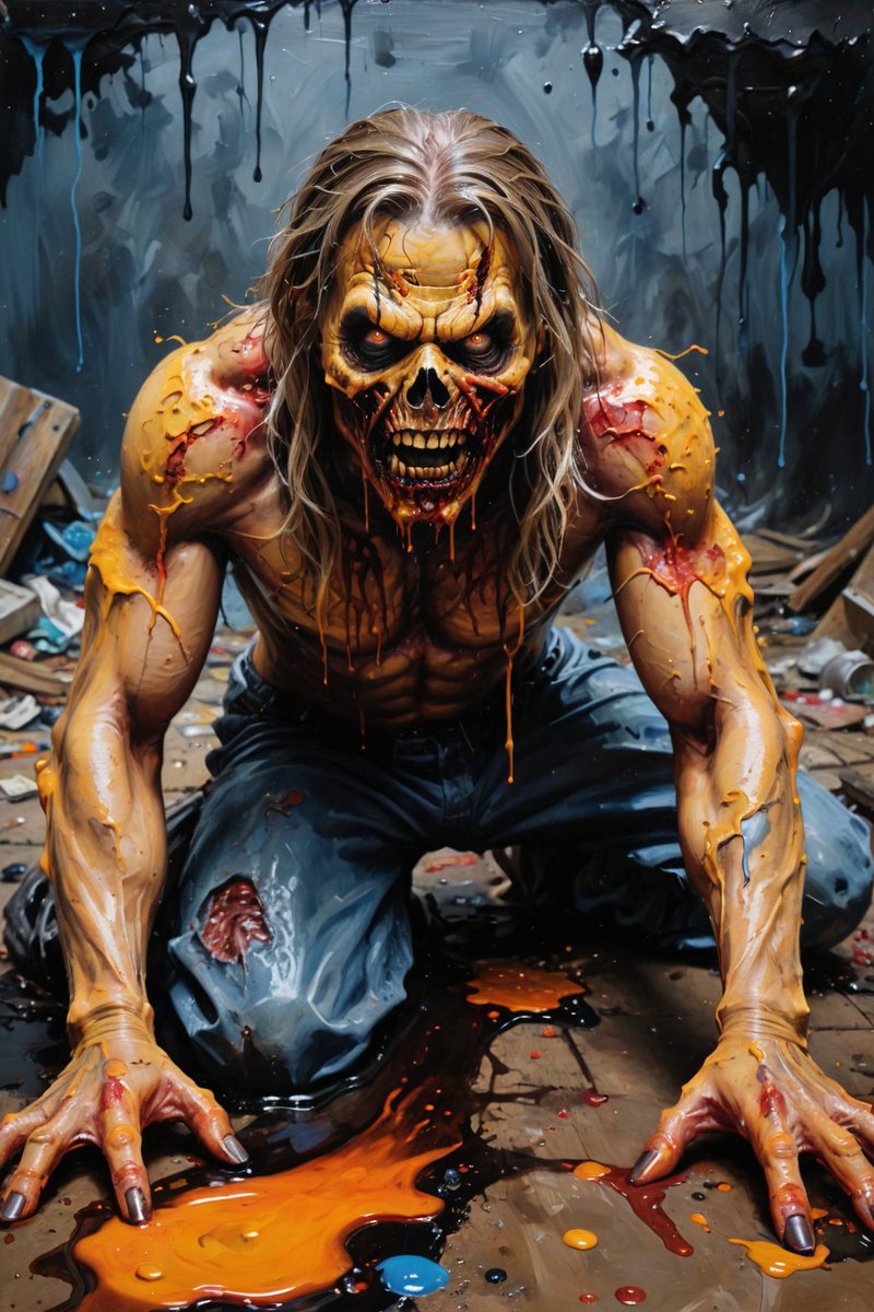 AmsterdaManAI's tweet photo. Summoning all the dark, cryptic energy from the underworld with this hyper-realistic airbrushed portrayal of a crawling demon. Just when you thought it couldn't get scarier... #CryptocurrencyMummy #IronMaiden #TerrifyingArt https://t.co/vEenZAMemo