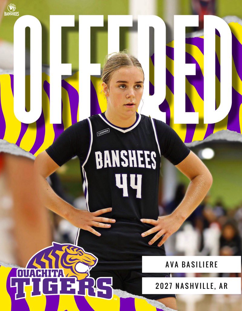 Ava Basiliere (@ava_basiliere) on Twitter photo I am very excited to announce that I have received my first offer from Ouachita Baptist University! Thank you <a href="/CoachKileyHill/">Kiley Hill</a> and <a href="/BrandiHigg3/">Brandi Higginbotham</a> for believing in me!! Thank you <a href="/CoachScrivner10/">Coach Magen Scrivner</a> and <a href="/Bansheefam/">Banshees Basketball Club</a>
for helping me get here! I am very excited to announce that I have received my first offer from Ouachita Baptist University! Thank you <a href="/CoachKileyHill/">Kiley Hill</a> and <a href="/BrandiHigg3/">Brandi Higginbotham</a> for believing in me!! Thank you <a href="/CoachScrivner10/">Coach Magen Scrivner</a> and <a href="/Bansheefam/">Banshees Basketball Club</a>
for helping me get here!