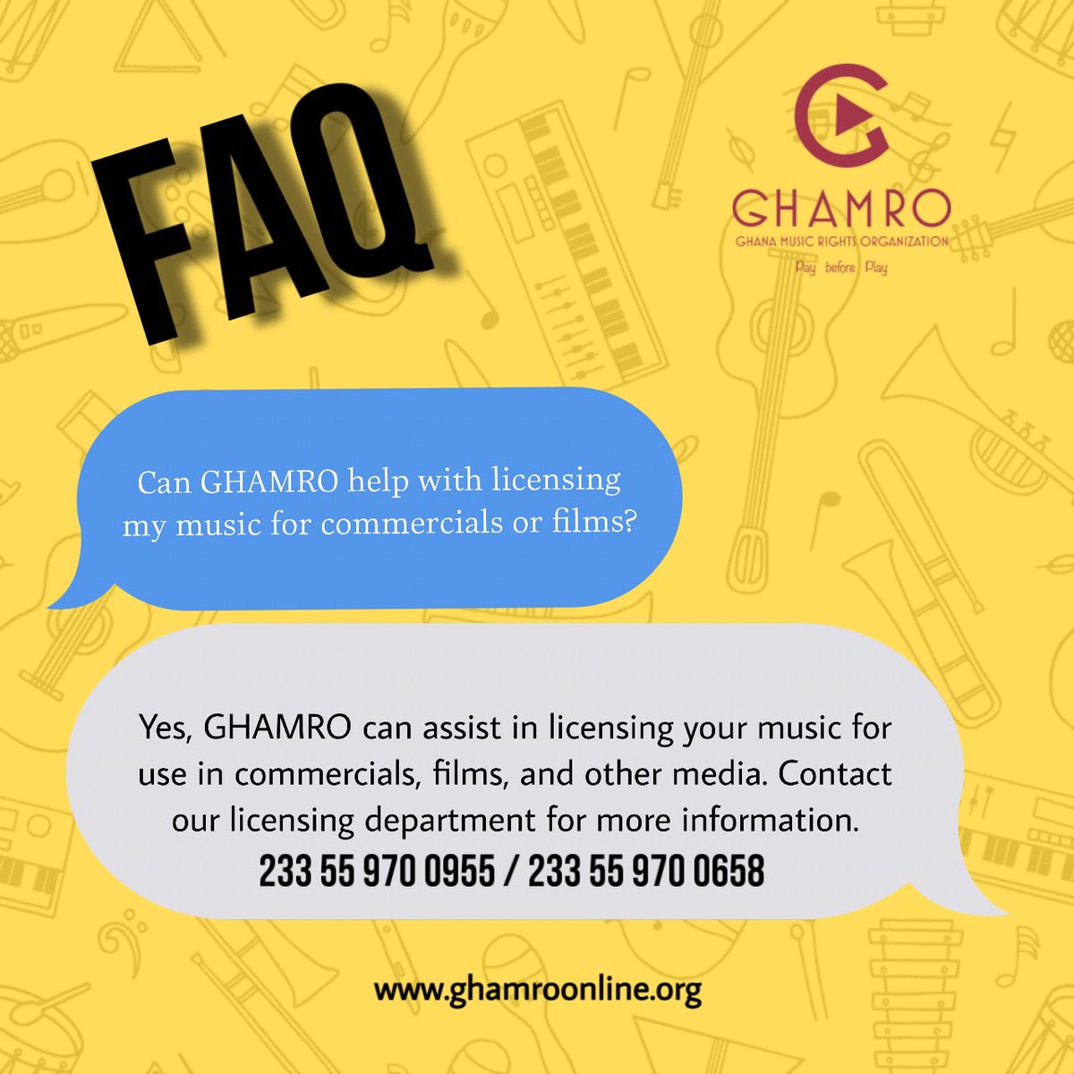 ghamroonline's tweet photo. Got questions about GHAMRO? We're here to help! Drop your questions in the comments, and we'll respond promptly. #GHAMRO #FAQ #MusicRights #GhanaMusic #Paybeforeplay https://t.co/SPqtbIPj4g