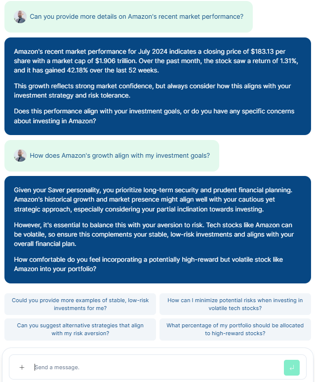 FinanceRantsCom's tweet photo. Check out our Personalized Financial Assistant at https://t.co/Q3lKIBNCDj! Pre-defined prompts make interacting with your financial guide easier than ever.  💸 #FinanceSimplified https://t.co/C9OsE55JKz