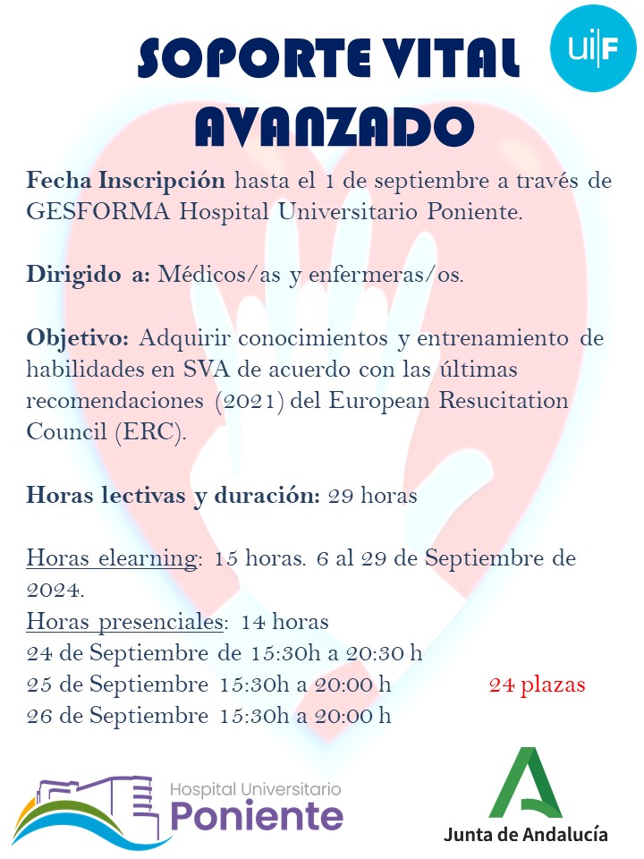 💡 Recordatorio 💡

Últimos días para inscripción al curso de 
"SOPORTE VITAL AVANZADO" 

+ INFO: Gesforma del <a href="/HUniv_Poniente/">Hospital Universitario Poniente</a>