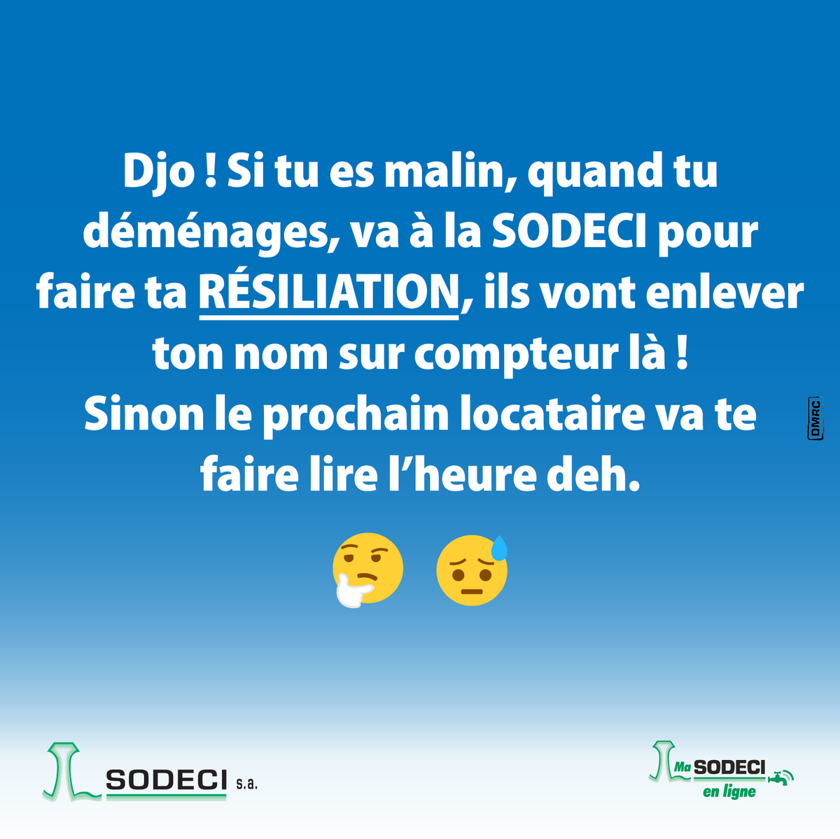 SODECIofficiel's tweet photo. Projet de déménagement?
Avant de partir, j’effectue ma résiliation en agence SODECI.
Ainsi j'évite d’avoir à régler les factures impayées du nouveau locataire.
#RESILIATION
#DéménagementResponsable
#SODECItoujoursplusprochedevous https://t.co/VkwgMGcgZ5