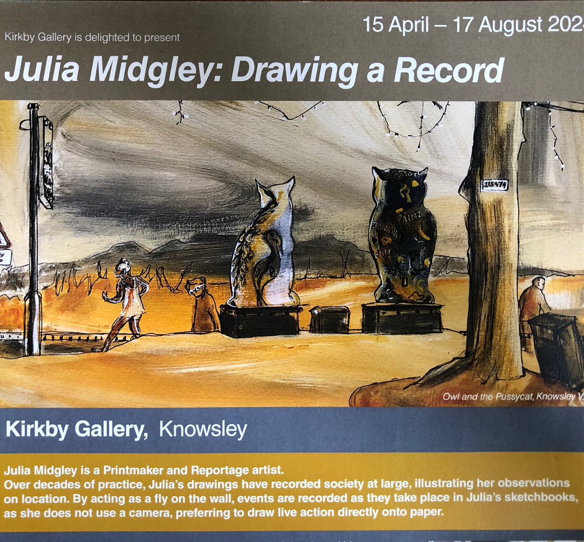 The exhibition "Julia Midgley: Drawing a Record" at Kirkby Gallery continues until August 17. Please note that the Gallery will be closed for one day on Monday 5th August. Free entry info <a href="/galleriesmuseum/">Kirkby Gallery & Prescot Museum</a> galleries@knowsley.gov.uk 0151 443 4936