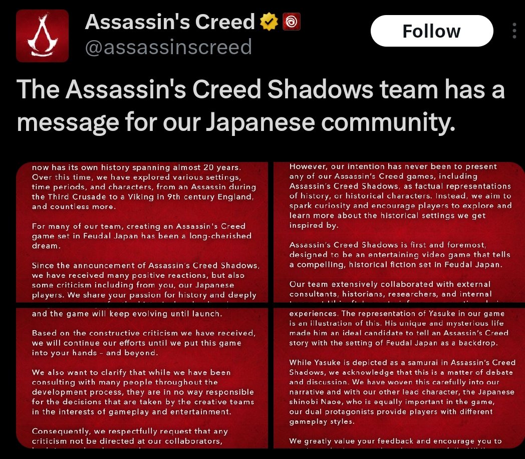 What an absolutely pathetic excuse for an "apology". All this is, is Ubisoft stating the known offensive issues with the game and then saying right to Japan's face "Yes, we are going to continue to make this game and we will continue to do the things you don't want us to do."