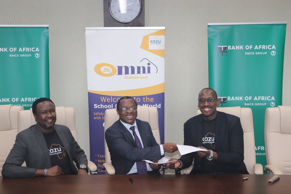 BankOfAfrica_Ug's tweet photo. We are thrilled to partner with @omnistudentcard, which is revolutionizing student finances with convenient pocket money services. 

This collaboration marks a significant step in expanding our digital financial solutions, empowering students with seamless money management.

Present at the signing were M.D. Arthur Isiko and G.M. Business Development Robert Mpuuga, who emphasised the strategic significance of this partnership in driving forward our commitment to innovative digital financial solutions.

@kazooramichael, CEO of Xazu Technologies, was also present to celebrate this milestone.

#bankonBOA #DigitalPayments