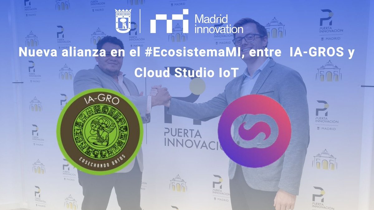 madridinnova's tweet photo. Enhorabuena a Edwin Alexander embajador de #PuentesDeTalentoMadrid y a Joaquin Cervera, CEO de @cloudstudioiot , startup del #EcosistemaMI, por su alianza en la implementación de IoT en el gemelo digital agro de IA-GROS.
La innovación avanza con colaboración 👏🏻 #CreandoLazos https://t.co/2E3NRW41c9