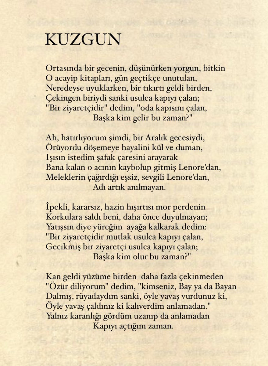onurbayazit_'s tweet image. şu yukarda dönen gökle tanrı'yı seversen söyle;
ey kutsal yaratık" dedim, "uğursuz kuş ya da şeytan!
azalt biraz kederimi.
— edgar allan poe / kuzgun, çev: ülkü tamer.