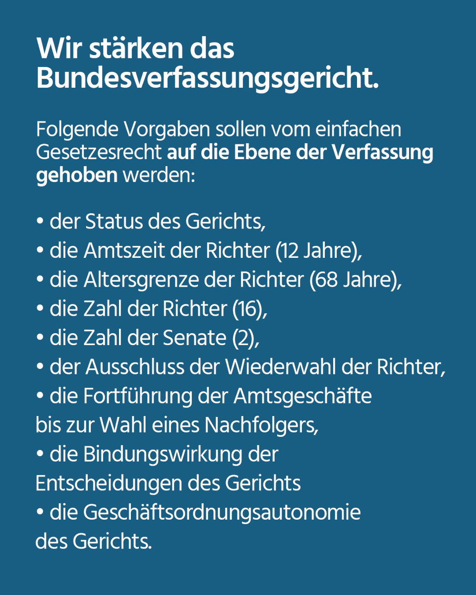 Gemeinsam mit CDU/CSU, SPD und Grünen haben wir uns auf konkrete Vorschläge für Grundgesetzänderungen zur Stärkung unserer Verfassungshüter verständigt. Es geht hier um unsere gemeinsame Verantwortung als seriöse Demokraten. Und genau dieser Verantwortung haben wir uns gestellt.