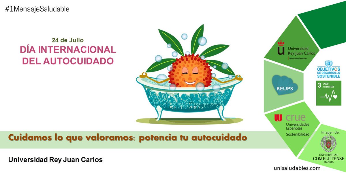 unisaludables's tweet photo. Mañana se celebra el Día Internacional del Autocuidado y en la #REUPS le hemos dedicado el #MensajeSaludable para recordar la importancia de cuidar lo que valoramos.

Más info en https://t.co/smI0MnOnpa

Y hoy… ¿qué vas a hacer para cuidar de ti? https://t.co/fcWw10uWI7