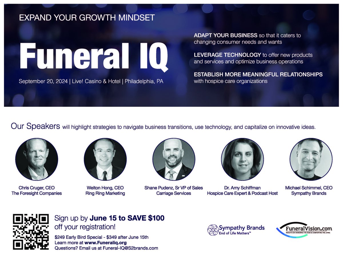 Funeralvision1's tweet image. TICK, TICK, TICK ... That is the sound of the clock TICKING on the time left to sign up for Funeral IQ. Enter Promo Code &quot;FIQ24VIP100&quot; at online checkout to SAVE $100 at sympathybrands.com/funeraliq #funeralvision #funeralservice