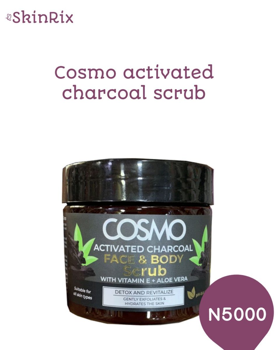 beyoutifit's tweet image. Cosmo Activated Charcoal Face and Body Scrub not only cleanses the surface, but also detoxifies the skin. 

Activated charcoal helps absorb toxins, bacteria and other substances that can contribute to skin problems.

#skinrix #onlinestoreinlagos #skincareshop #skincare