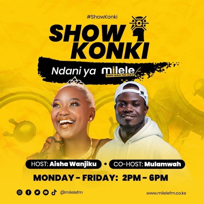 Milele FM (@milele_fm) on Twitter photo Karibu ndani ya show konki kuanzia 2.00pm hadi 6.00pm. Unasikiliza show ukiwa wapi? #ShowKonki
<a href="/AishaWanjiku_/">Malkia wa kizazi kipya ๐</a> <a href="/mulamwah/">MULAMWAHโข</a> Karibu ndani ya show konki kuanzia 2.00pm hadi 6.00pm. Unasikiliza show ukiwa wapi? #ShowKonki
<a href="/AishaWanjiku_/">Malkia wa kizazi kipya ๐</a> <a href="/mulamwah/">MULAMWAHโข</a>