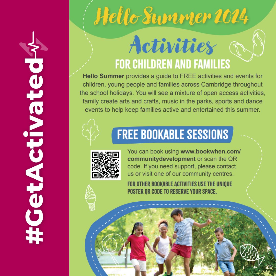 CambsCC's tweet photo. FREE activities and events for children, young people and families across Cambridge throughout the school holidays.
Find out more here: https://t.co/2zDUMGbmkk
#GetActivated #Cambridgeshire #SummerHolidays #GreenerFairerMoreCaring https://t.co/T9mzjl6W2v