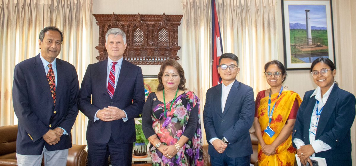 MofaNepal's tweet photo. H.E. Mr. Cameron Mackay, Non-Resident Ambassador of Canada to Nepal paid a farewell call on Hon. Foreign Minister @Arzuranadeuba today. The Foreign Minister thanked the Ambassador for his efforts in further strengthening Nepal-Canada relations. https://t.co/c24qFi8gMc