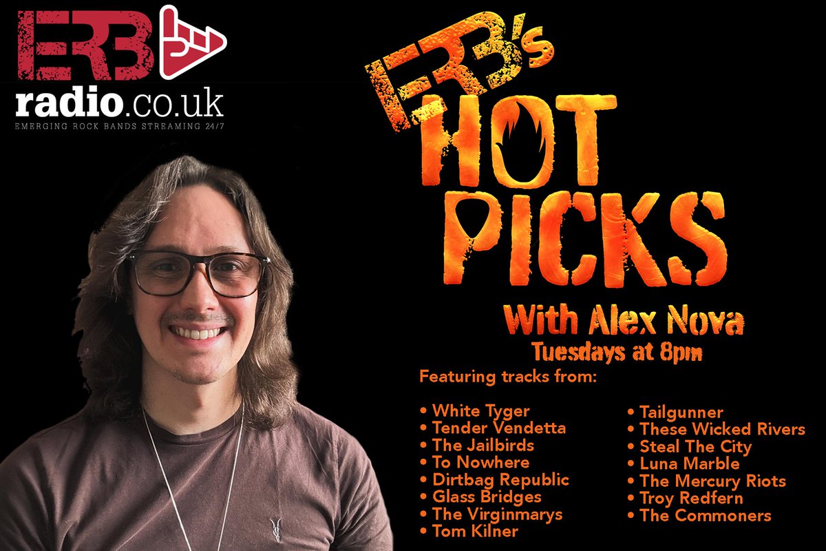 ERB Radio - This account has been archived (@erb_radio) on Twitter photo Alex heats up your Tuesday with #ERBsHotPicks tonight at 8pm where he will be spinning tracks from <a href="/TenderVendetta/">Tender Vendetta</a> | <a href="/dirtbagrepublic/">DIRTBAGREPUBLIC</a> | <a href="/Glassbridgesuk/">Glass Bridges</a> | <a href="/thevirginmarys/">The Virginmarys</a> | <a href="/WickedRivers/">These Wicked Rivers</a> | <a href="/StealTheCityUK/">Steal The City</a> | <a href="/lunamarbleband/">Luna Marble</a> | <a href="/TroyRed7/">Troy Redfern</a> | <a href="/TheCommonersTO/">The Commoners</a> and more... Alex heats up your Tuesday with #ERBsHotPicks tonight at 8pm where he will be spinning tracks from <a href="/TenderVendetta/">Tender Vendetta</a> | <a href="/dirtbagrepublic/">DIRTBAGREPUBLIC</a> | <a href="/Glassbridgesuk/">Glass Bridges</a> | <a href="/thevirginmarys/">The Virginmarys</a> | <a href="/WickedRivers/">These Wicked Rivers</a> | <a href="/StealTheCityUK/">Steal The City</a> | <a href="/lunamarbleband/">Luna Marble</a> | <a href="/TroyRed7/">Troy Redfern</a> | <a href="/TheCommonersTO/">The Commoners</a> and more...
