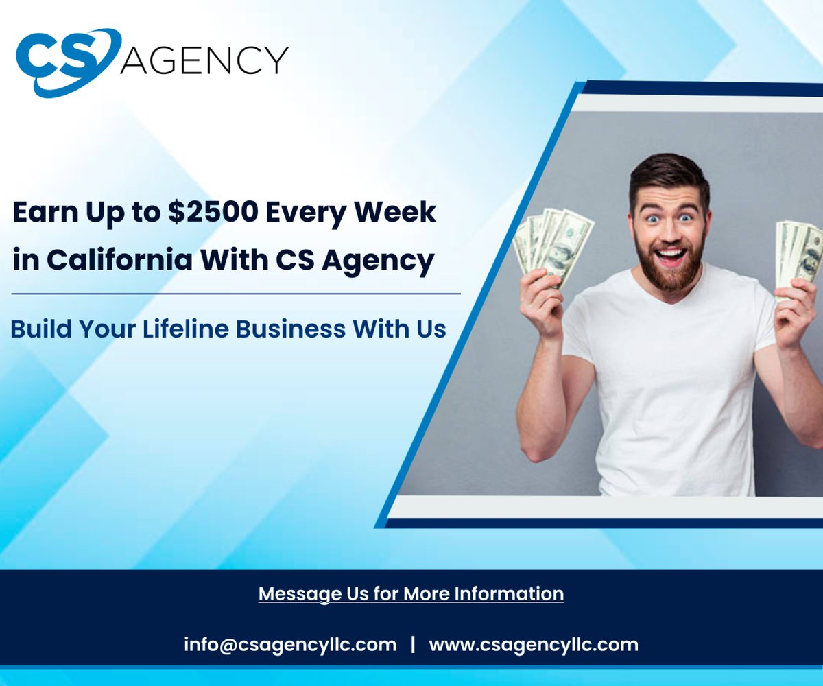 CSAgencyLLC's tweet photo. Are you a business owner in California? Are you an entrepreneur looking to increase the revenue? Join forces with CS Agency, and become a Lifeline distributor and achieve success on your own terms - https://t.co/3voQFCD4B5
#California #CaliforniaLifeline #CSAgencyLLC #CA https://t.co/U0cj1yJ07o