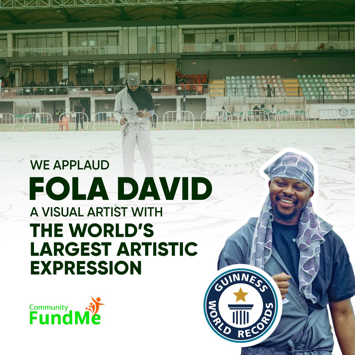 communityfundme's tweet photo. Here’s to celebrating Fola David, a great achiever for pulling off such lofty feat with his world’s largest drawing titled “Unity in Diversity”.

#crowdfunding #fundraising #funding #donation #community #fundraiser #guinessworldrecord #communityfundme https://t.co/VGS0tzBVA2
