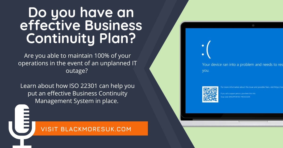 It may be time to re-evaluate your Business Continuity Plans to ensure they cover crucial IT infrastructure and restoration of services as soon as possible. ISO 22301 provides invaluable guidance, you can learn more on our podcast ➡️bit.ly/4b3bTxN