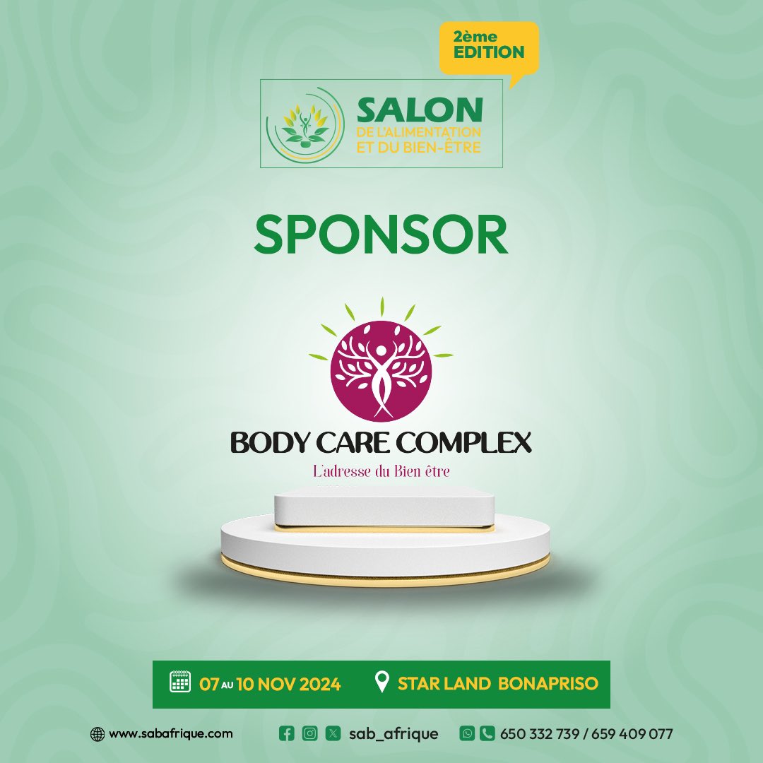 SAB 2024 | Annonce Sponsor

@Bodycarecomplex, salle de sport, institut de beauté et spa rejoint le Salon de l’Alimentation et du Bien-Être en tant que Sponsor. Sa vaste expérience doublée d’une renommée qui n’est plus à démontrer en fait un partenaire précieux pour façonner un/1