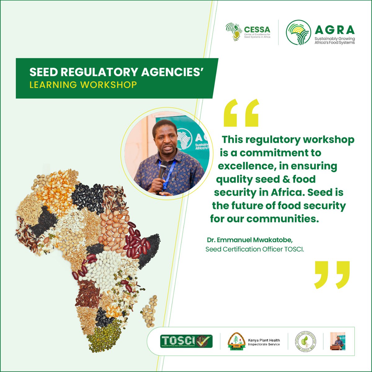 AGRA_Africa's tweet image. &quot;Seed is the future of food security for our communities,&quot; Dr Emmanuel Mwakatobe Seed Certification Officer TOSCI. 

#SeedRegulations | #AGRAImpact | #SeedCertification

@RietaSeed @EthiopianATA @ugandaseedtrade
@OfficialTosci