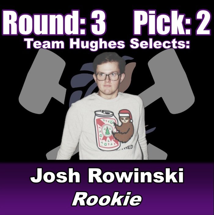 TheCHClassic's tweet photo. With the 6th overall pick in the 2024 Clamhammer Classic Draft, Captain Nate Hughes selects Josh Rowinski https://t.co/BlXtD265t9