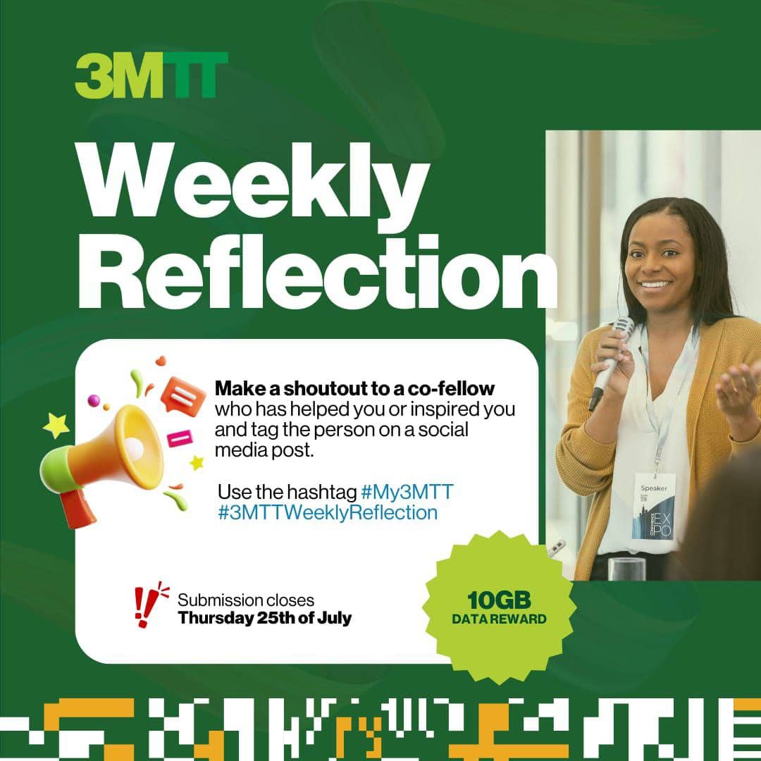 "Shoutout to my amazing co-fellow, <a href="/FATIMAABDU83584/">FATIMA ABDULKAREEM</a> , who has been an incredible source of inspiration and support throughout our 3MTT journey. Thank you for being a constant source of encouragement and for pushing me to grow as a data analyst.  #My3MTT
#3MTTWeeklyReflection