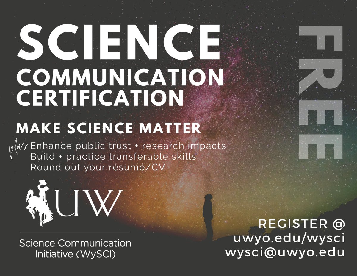 #DYK? University of Wyoming offers FREE self-directed certification in Science Communication. Visit bit.ly/3ya0fma

#RMRIpartners | <a href="/UWyonews/">UWyo News</a>