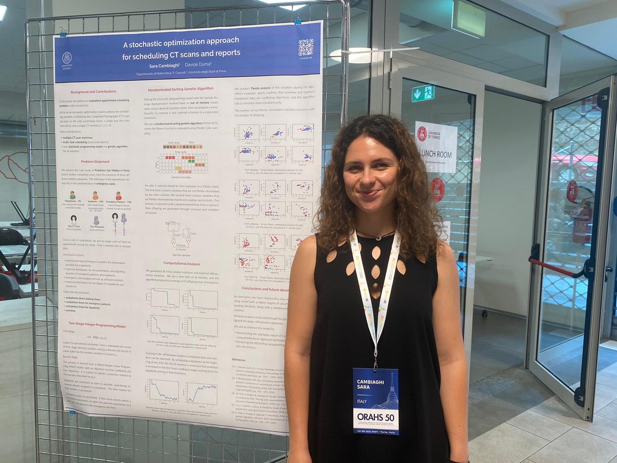 CompOpt (@comp_opt) on Twitter photo We are so proud of <a href="/scambiaghi99/">Sara Cambiaghi</a>, runner up of the Steve Gallivan Award at #ORAHS2024 with the poster "A Stochastic Optimization approach for Scheduling CT Scans and Reports"!
<a href="/unipv/">Università di Pavia</a> #orms We are so proud of <a href="/scambiaghi99/">Sara Cambiaghi</a>, runner up of the Steve Gallivan Award at #ORAHS2024 with the poster "A Stochastic Optimization approach for Scheduling CT Scans and Reports"!
<a href="/unipv/">Università di Pavia</a> #orms