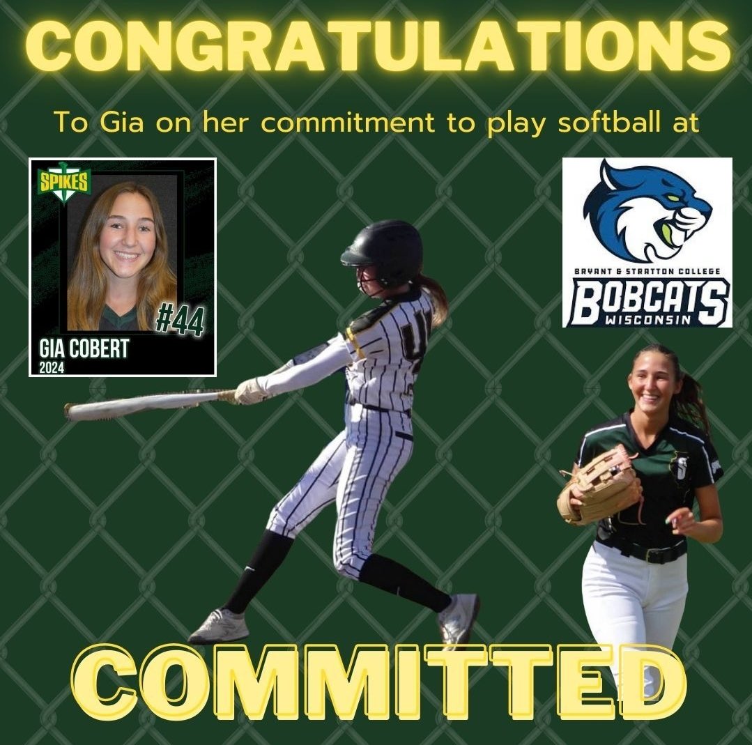 Wheatland Spikes 06 (@06spikes) on Twitter photo We may have just ended our season, but leave it to <a href="/CobertGia/">Gia Cobert</a> to be fashionably late to the commitment party. We are so excited to congratulate Gia on her commitment to Bryant & Stratton College where she will continue her playing career. Way to go G!! We may have just ended our season, but leave it to <a href="/CobertGia/">Gia Cobert</a> to be fashionably late to the commitment party. We are so excited to congratulate Gia on her commitment to Bryant & Stratton College where she will continue her playing career. Way to go G!!