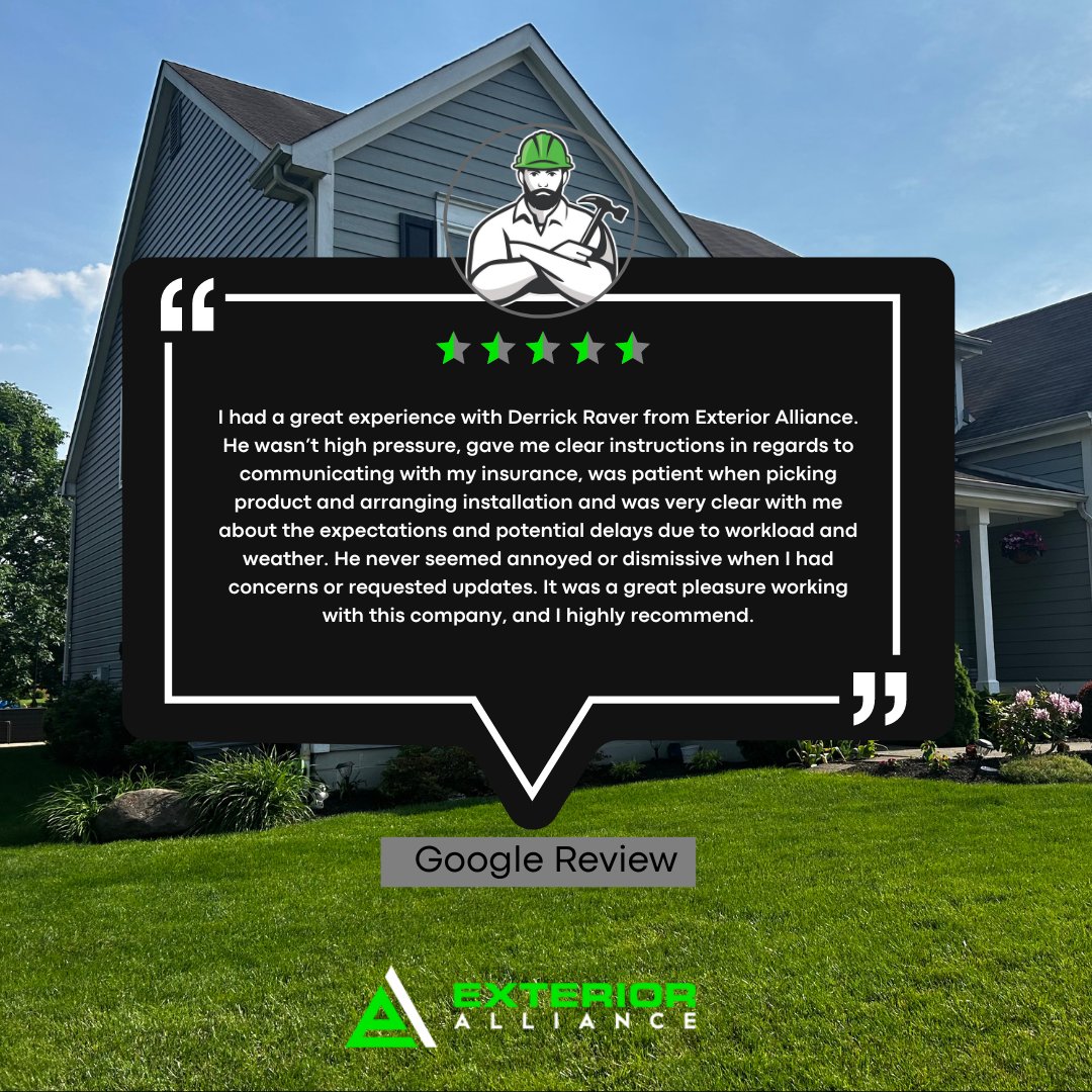 ExteriorAliance's tweet photo. Big shout out to Derrick and the Exterior Alliance team for another pleasant Google review!! 

Thank you for the kind words! We’re dedicated to providing top-notch service and clear communication every step of the way. If you need roofing assistance, don't hesitate to reach out. https://t.co/0GZKkBKoSx