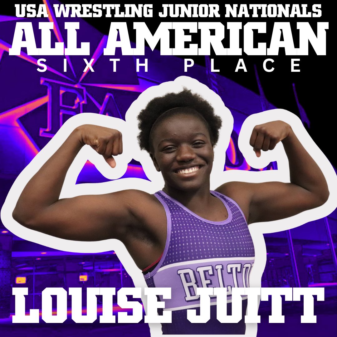 BeltonWrestling's tweet photo. Louise Juitt is a Fargo All America at USA Wrestling JR/16U Nationals @BeltonSchools @BeltonPrincipal https://t.co/VA0xtcY46x