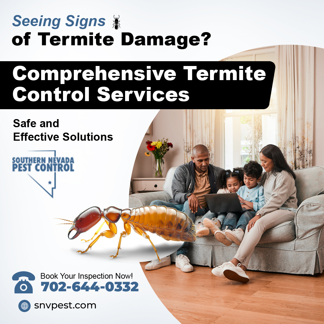 SNVPest's tweet image. Worried about termites wreaking havoc on your property? 🏚️ #SouthernNevadaPestControl is here to help! We use cutting-edge, eco-friendly methods to keep your home secure and termite-free. 🌟

📲 Call 702-644-0332 or visit snvpest.com! 🖥️

#TermiteControl