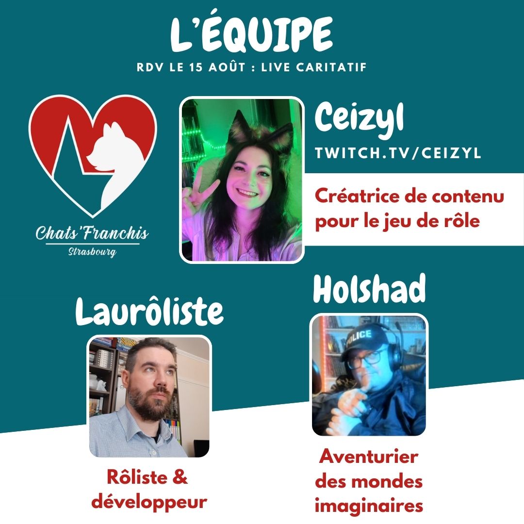 Ceizyl1's tweet photo. Premier évènement caritatif de la chaîne en faveur de l'association Chat'Franchis
https://t.co/vS6nZFadFe

avec @lauroliste &amp; @holshad2 
On vous donne rendez-vous le 15 août pour la miaou ! https://t.co/odULCyzfQv