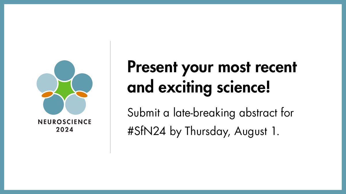 Submissions for late-breaking abstracts are now open!  

Share your most recent and exciting research with a global audience. 

Submit your late-breaking abstract by Thursday, August 1. 

🔗 bit.ly/3YaCp4s

#NeuroTwitter #SciTwitter #MedTwitter #AcademicTwitter