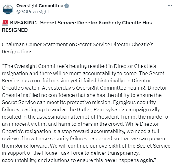 AIRNewsHindi's tweet image. अमेरिकी सीक्रेट सर्विस निदेशक किम्बर्ली चीटल ने इस्तीफा दिया: जीओपी समिति

#USSecretService #KimberlyCheatle