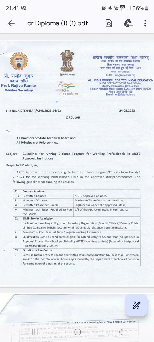 Meshram_kp2's tweet photo. @EduMinOfIndia  @AICTE_INDIA @drrajivguptaias अगर 50km ki रेंज मे koi working professional ke liy koi college na ho to क्या करे koi guidelines Jari kariye https://t.co/zfF76KtyEp