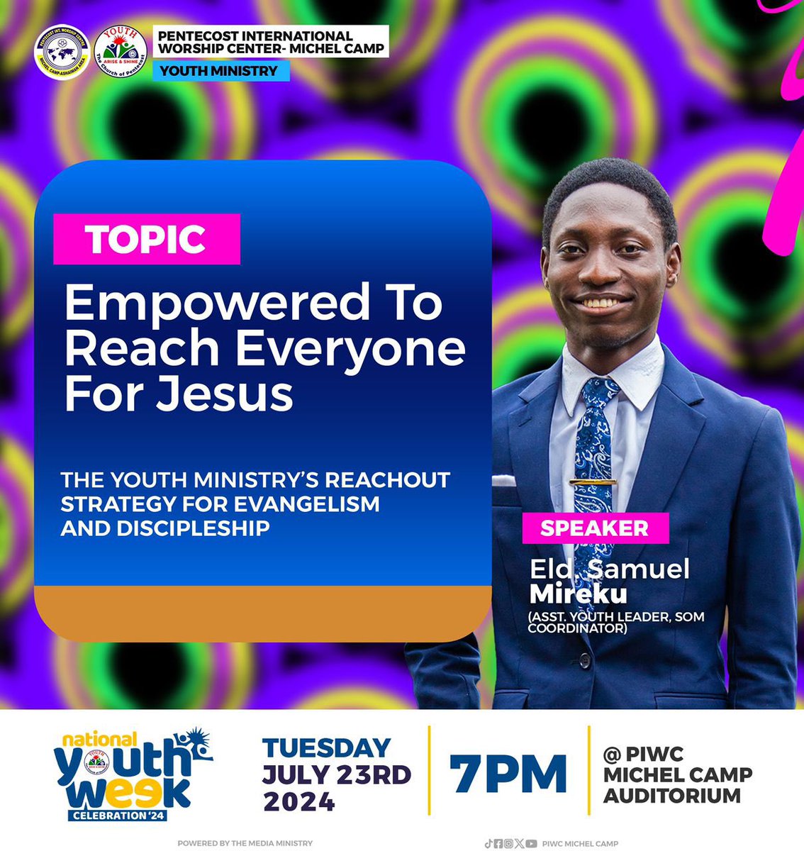 piwc_michelcamp's tweet photo. We go again tonight!
The fire has been set🔥
📆23rd July 2024
⏱7pm sharp
📍PIWC Michel Camp Auditorium
Tell a friend to tell a friend that the Lord is at work this week and they can’t miss out!!!
#NYWC24
#UnleashedToReachOut
#UnleashedForMaximumImpact
#PossessingTheNations https://t.co/AGczdX0M35