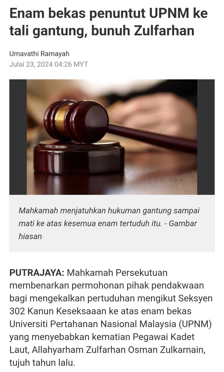 drhasifi's tweet photo. Biasanya pembuli (pembunuh) begini hanya berani apabila beramai-ramai. Memang selayaknya mereka dihukum gantung sampai mati. Kulit manusia ini kalau terkena wap panas daripada cerek pun boleh melecur, bayangkan si enam jahanam itu mereka tekap kulit arwah Zulfarhan dengan steam iron bersuhu 100° Celsius sebanyak 90 kali termasuk di kemaluan. Sehinggakan melekat kulit dan darah arwah di seterika. Tiada manusia yang sanggup buat perkara begini melainkan dalam dirinya memang sudah tiada secebis kebaikan. Hukuman mati adalah selayaknya untuk mereka.
